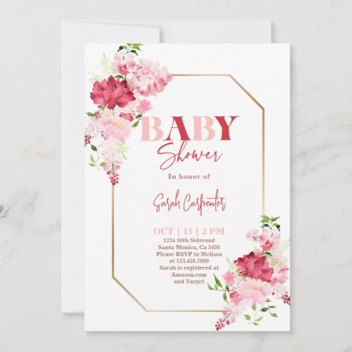 Red and Pink Flower Baby Shower Invitation