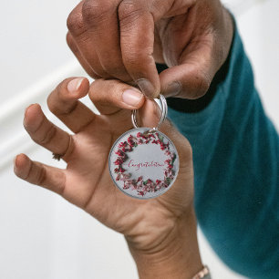 Red and pink flower wreath keychain. keychain