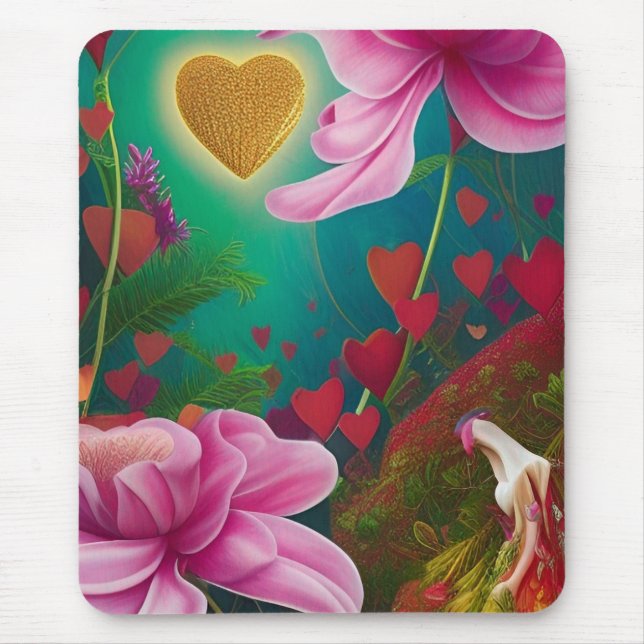 Red and Pink Flowers and Hearts Mouse Pad (Front)