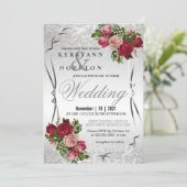 Red and Pink Flowers with Silver Glitter Invitation (Standing Front)