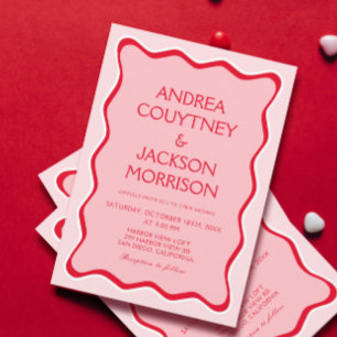Red and Pink Funky Eclectic Wedding Invitation