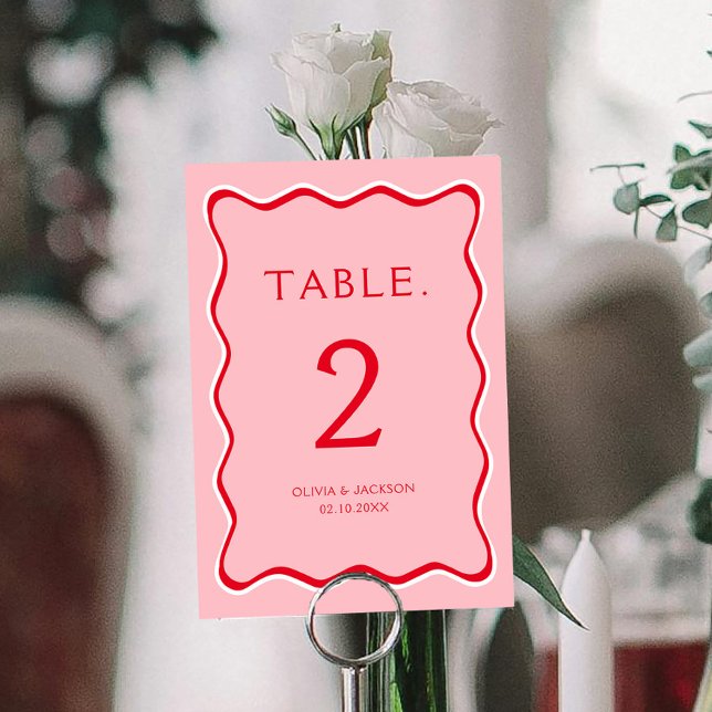 Red and Pink Funky Wedding Table Card (Creator Uploaded)