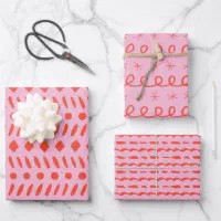 Red and Pink Geometric Abstract Christmas Wrapping Paper Sheets