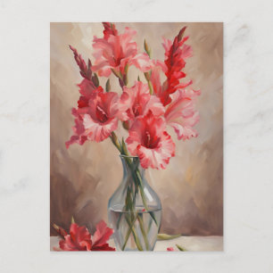 Red and Pink Gladiolus Flowers in a Vase  Postcard