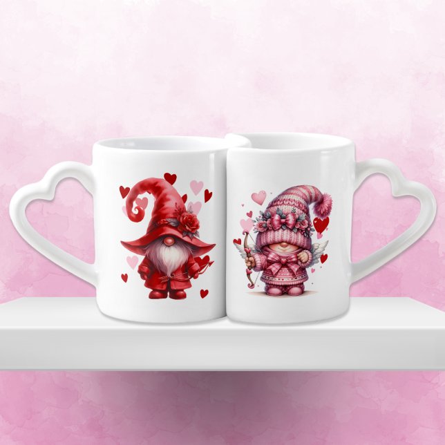 Red and Pink Gnome Valentine Couple  Coffee Mug Set (Creator Uploaded)