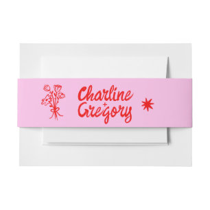 Red and Pink Handwritting Retro Wedding Invitation Belly Band