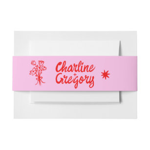 Red and Pink Handwritting Retro Wedding Invitation Belly Band
