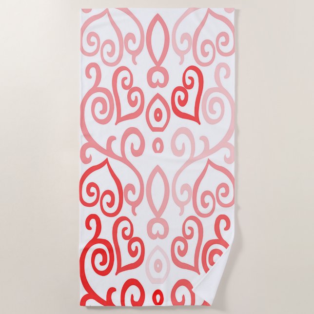 Red and Pink Heart  Beach Towel (Front)