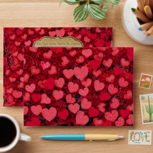 Red and Pink Heart Leaf Tree Wedding Envelope