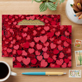 Red and Pink Heart Leaf Tree Wedding Envelope