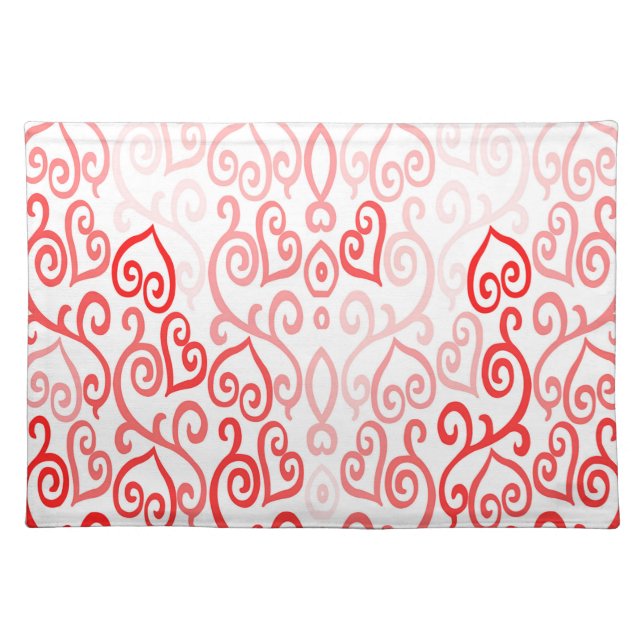 Red and Pink Heart Pattern Cloth Placemat (Front)