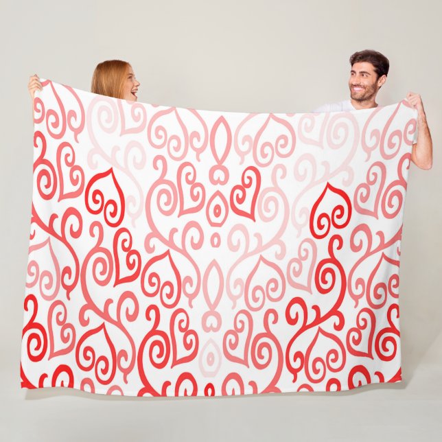 Red and Pink Heart Pattern Fleece Blanket (In Situ)