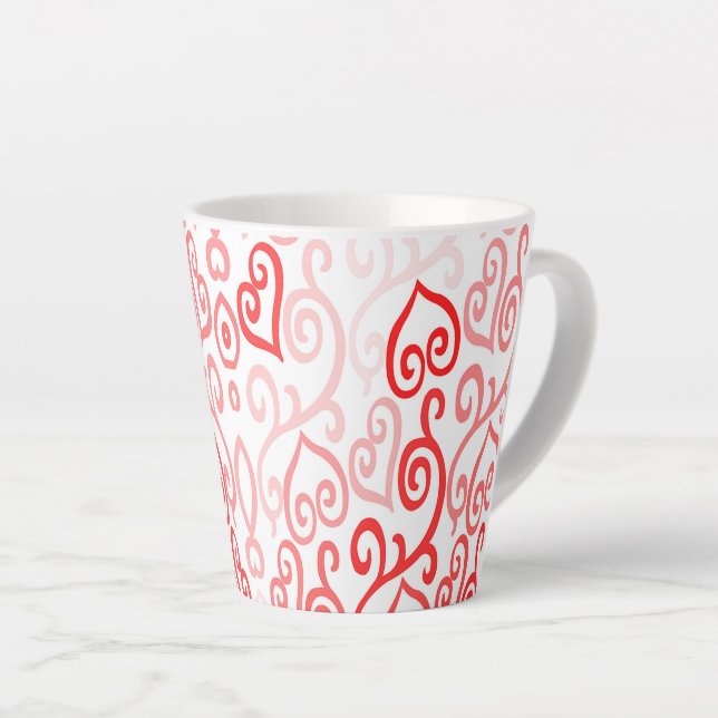 Red and Pink Heart Pattern Latte Mug (Right Angle)