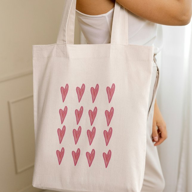 Red And Pink Heart Pattern Valentine Tote Bag (Cute Heart Pattern Red Pink Valentine Tote Bag
)