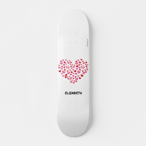 Red And Pink Hearts  Add Your Name Skateboard