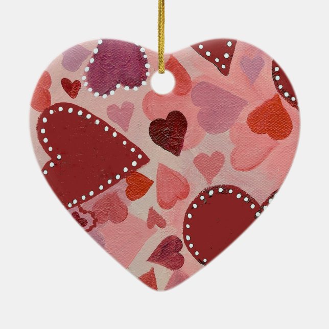 red and pink hearts ceramic ornament (Back)