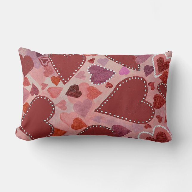 red and pink hearts lumbar pillow (Front)