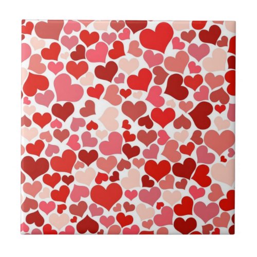 Red and Pink Hearts Mosaic Pattern Ceramic Tile