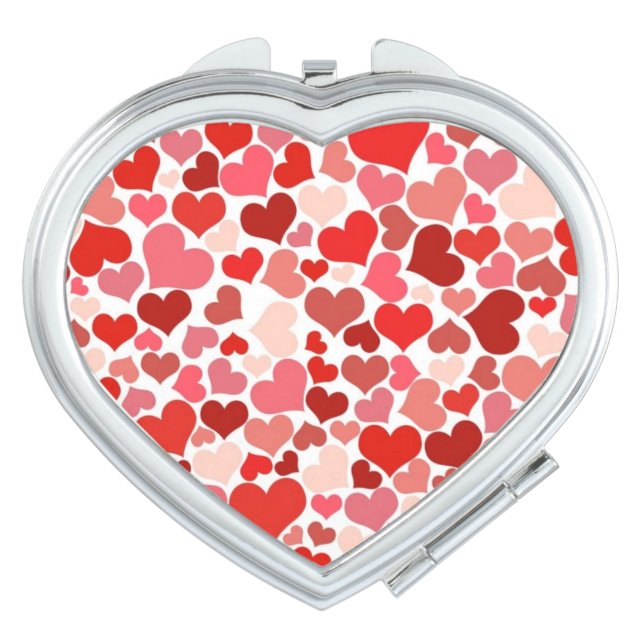 Red and Pink Hearts Mosaic Pattern Compact Mirror (Front)