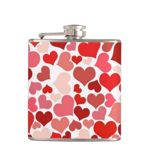 Red and Pink Hearts Mosaic Pattern Flask