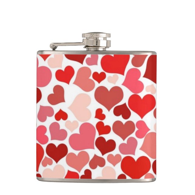 Red and Pink Hearts Mosaic Pattern Flask (Front)
