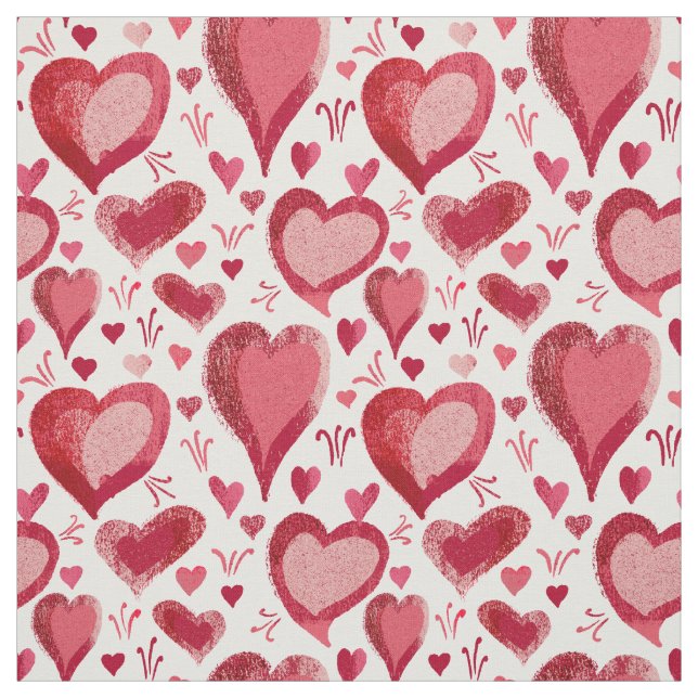 Red and Pink Hearts Pattern Drawing Fabric (Swatch)