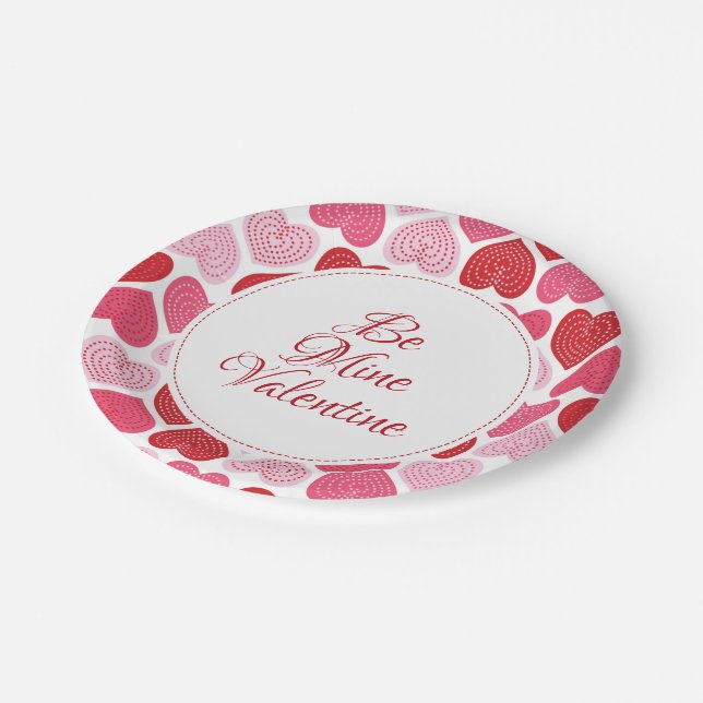 Red And Pink Hearts Pattern Paper Plates (Angled)