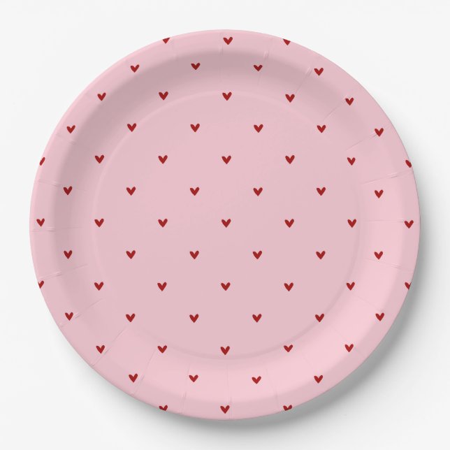 Red and Pink Hearts Pattern Valentine's Day Paper Plates (Front)