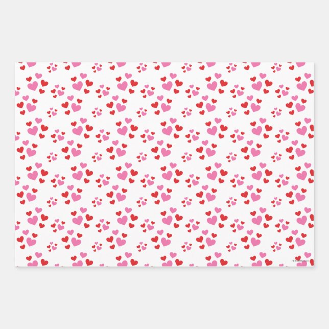 Red And Pink Hearts Pattern Wrapping Paper Sheets (Front)