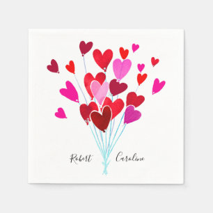 Red and Pink Hearts Personalized Valentine's Day Paper Napkins