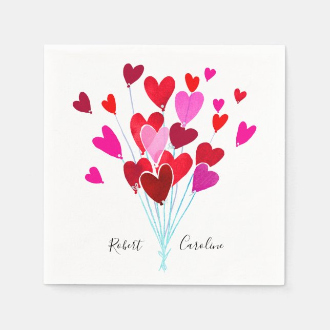 Red and Pink Hearts Personalized Valentine's Day Paper Napkins (Front)