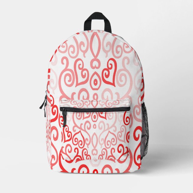 Red and Pink Hearts Printed Backpack (Front)