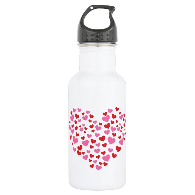 Red And Pink Hearts Stainless Steel Water Bottle (Front)