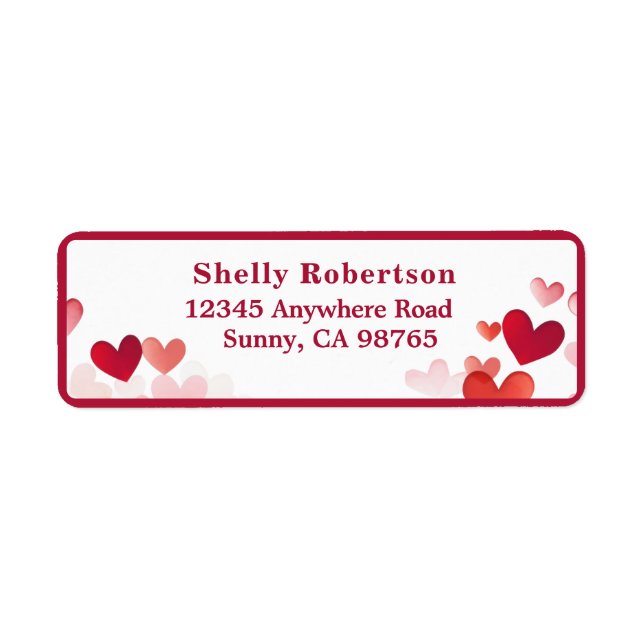 Red and Pink Hearts Valentine's Day Address Labels (Front)