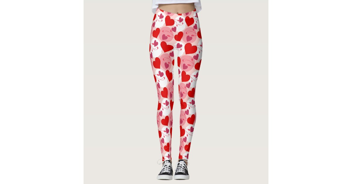 Red and Pink Hearts Valentines Day Pattern Leggings | Zazzle