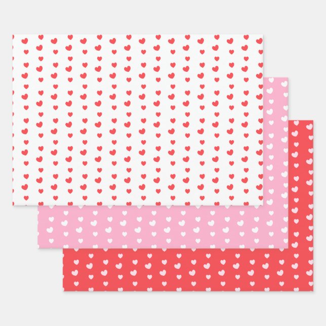 Red and Pink Hearts Valentine's Day Wrapping Paper Sheets (Set)