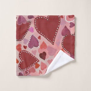 red and pink hearts wash cloth
