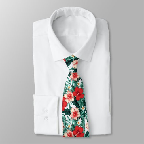 Red And Pink Hibiscus Flowers Neck Tie