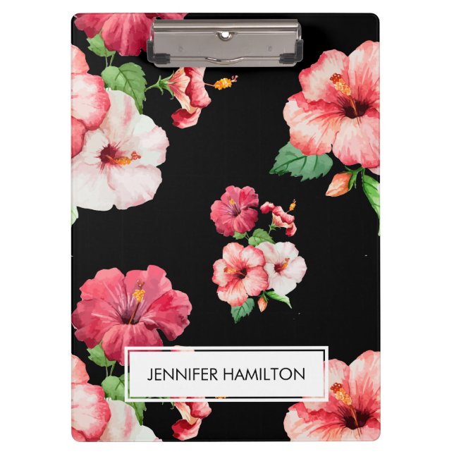 Red and Pink Hibiscus white label personalised Clipboard (Front)