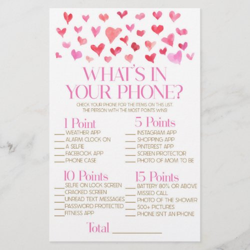 Red and Pink In Your Phone Baby Shower Game Stationery
