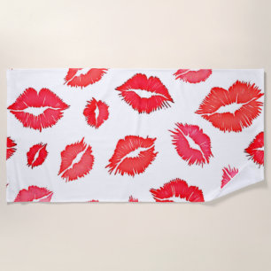 Red and Pink Lip Pattern Art Beach Towel