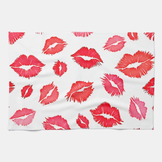 Red and Pink Lip Pattern Art Kitchen Towel (Horizontal)