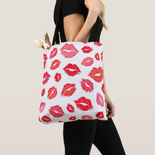 Red and Pink Lip Pattern Art Tote Bag