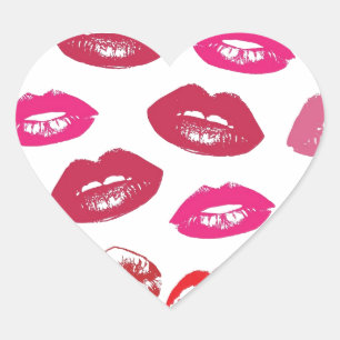 Red and Pink Lips Pattern Heart Sticker