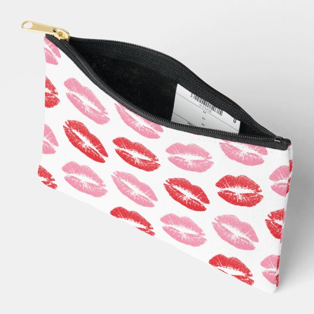 Red and Pink Lips, Pattern Of Lips, Lipstick, Kiss Accessory Pouch (Open)
