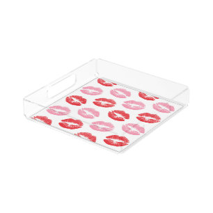 Red and Pink Lips, Pattern Of Lips, Lipstick, Kiss Acrylic Tray