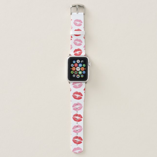 Red and Pink Lips, Pattern Of Lips, Lipstick, Kiss Apple Watch Band (Front)