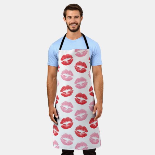 Red and Pink Lips Pattern Of Lips Lipstick Kiss Apron