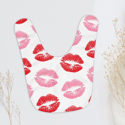 Red and Pink Lips Pattern Of Lips Lipstick Kiss Baby Bib