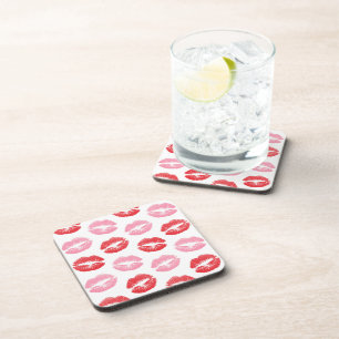 Red and Pink Lips, Pattern Of Lips, Lipstick, Kiss Beverage Coaster